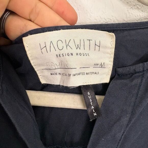 Hackwith Design House Jumpsuit Navy Blue Button Front Short Sleeve Size Medium - Picture 4 of 10